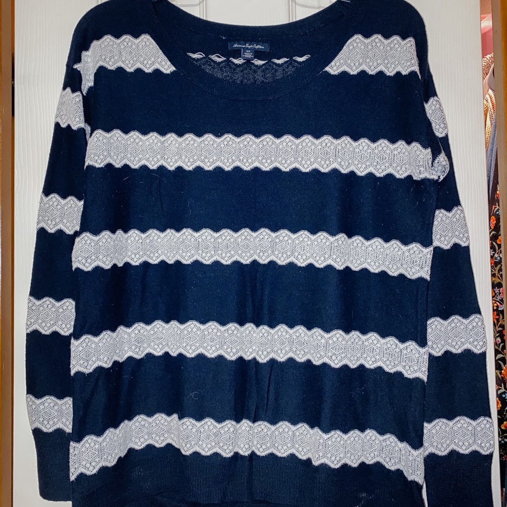 striped, lace sweater
